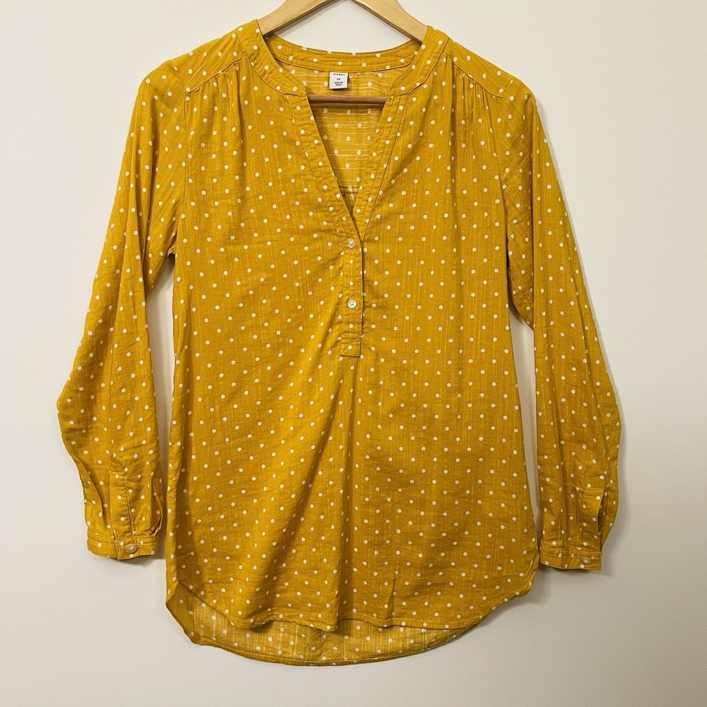 Old‎ Navy Polka Dot Tunic Top Yellow Long Sleeve Playful Colorful Size XS